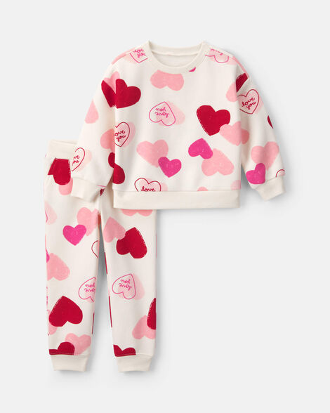 baby girl 'love you' heart valentine's day top & pant set - white/red/pink