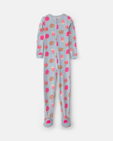 girls 1-piece festival treats dreamplush snug fit footed pajama - blue/pink