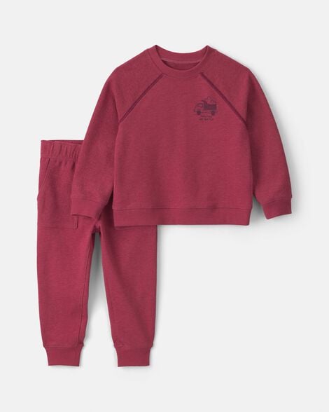 toddler boy 2-piece construction french terry sweatshirt & pant set - burgundy