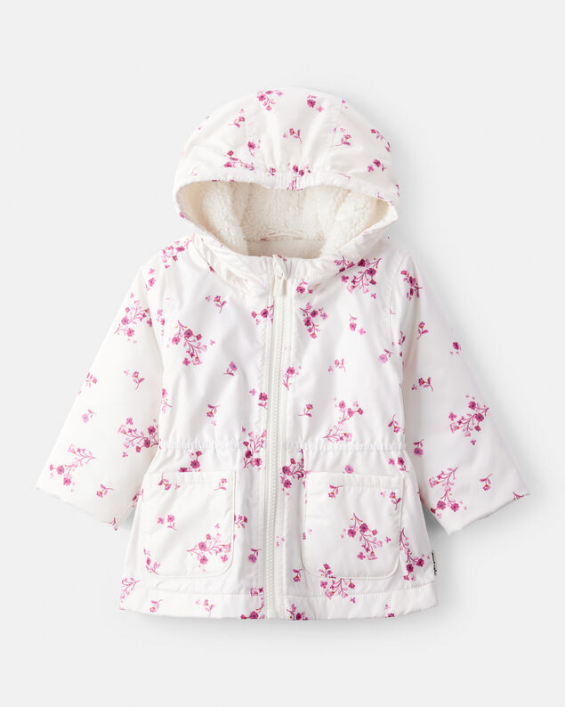 Product image 1 of Baby Girl Floral Long-Sleeve Midweight Anorak Jacket - White