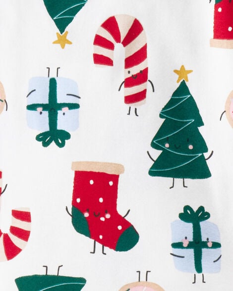 Baby Santa Print 100% Cotton Long-Sleeve 2-Piece Pajamas - White