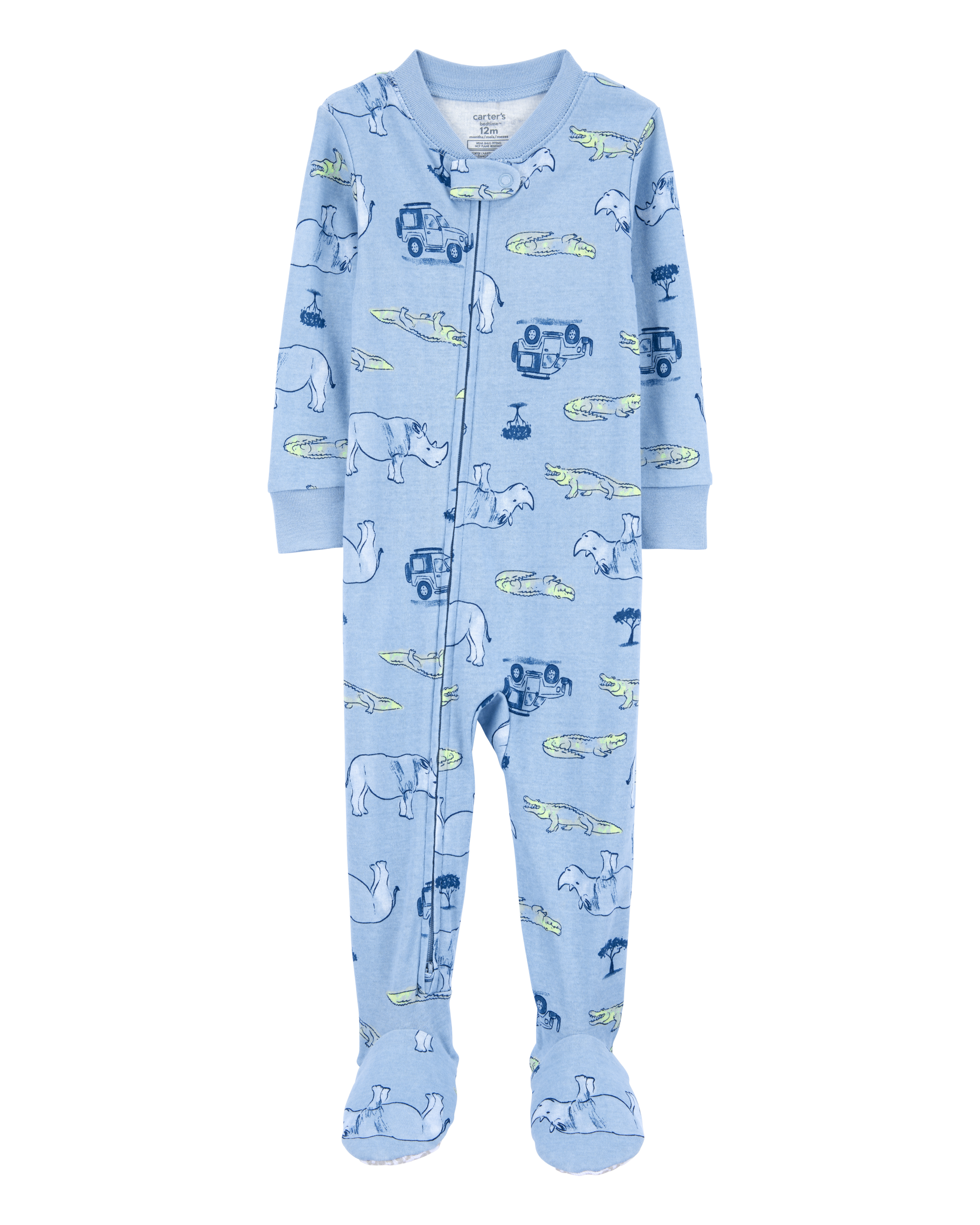 Toddler Boy Safari Print Snug Fit Cotton Footie 1-Piece Pajamas - Blue