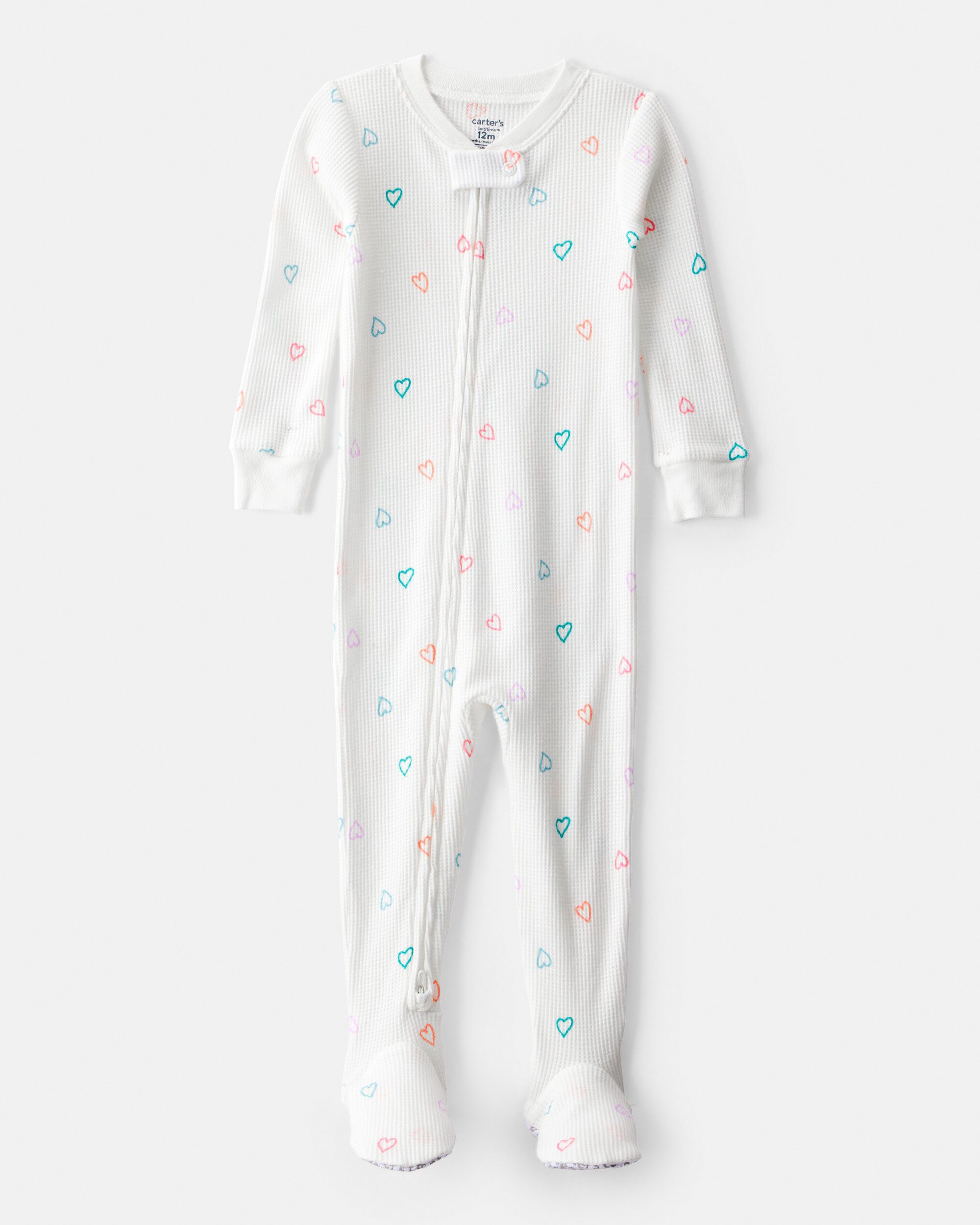 Toddler Girl Heart Cotton Snug Fit Footie 1-Piece Pajamas - White