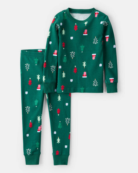 Product image 1 of Baby Christmas Tree Print 100% Cotton Long-Sleeve Snug Fit 2-Piece Pajamas - Green