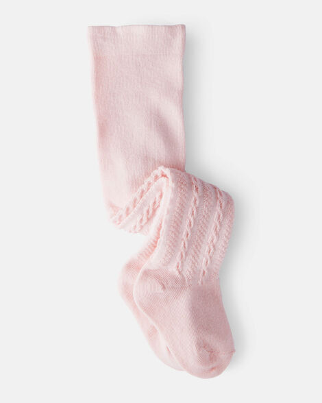 baby girl cable knit tights - pink