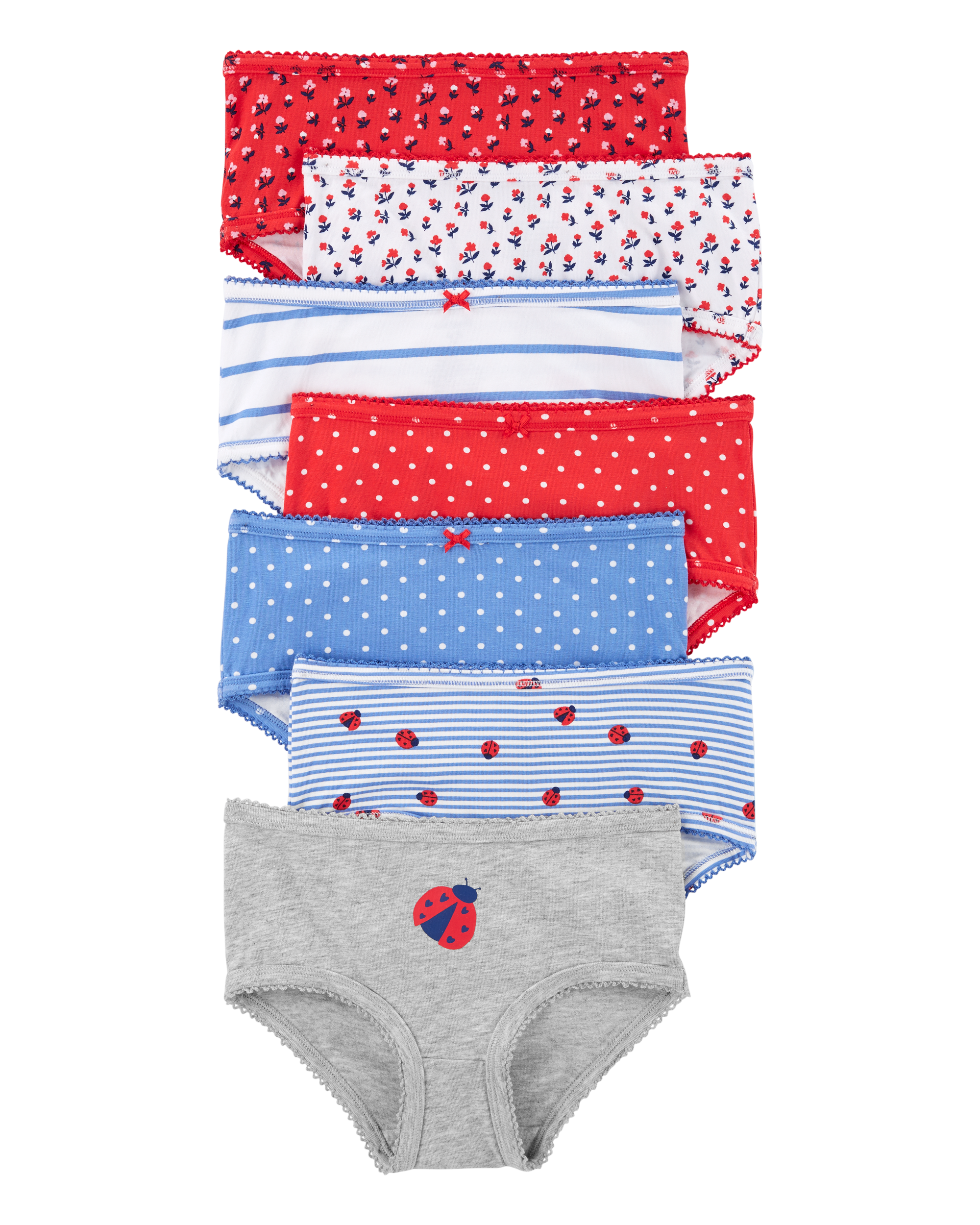 Kid 7-Pack Ladybug Print Brief Stretch Cotton Underwear