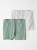 Green, Heather Grey - Baby Organic Cotton Ribbed Pedal Shorts, Selected