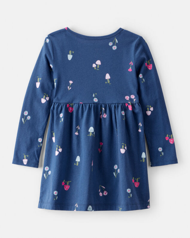 Product image 2 of Toddler Girl Mushroom Print Long-Sleeve Cotton Dress - Blue