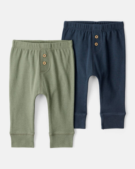 baby boy 2-pack 100% cotton pull-on pants - green/navy