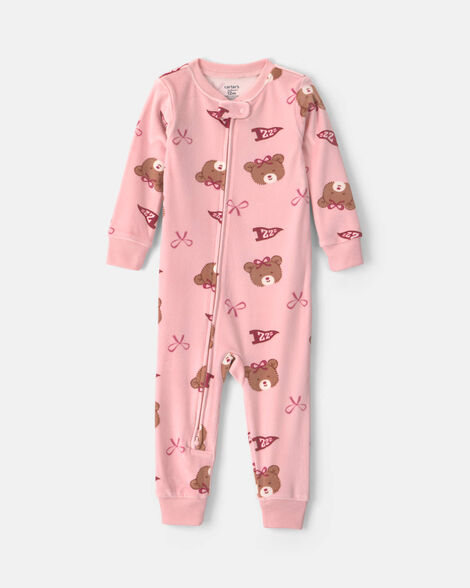 toddler girl 1-piece bears & bows dreamplush snug fit pajama - pink