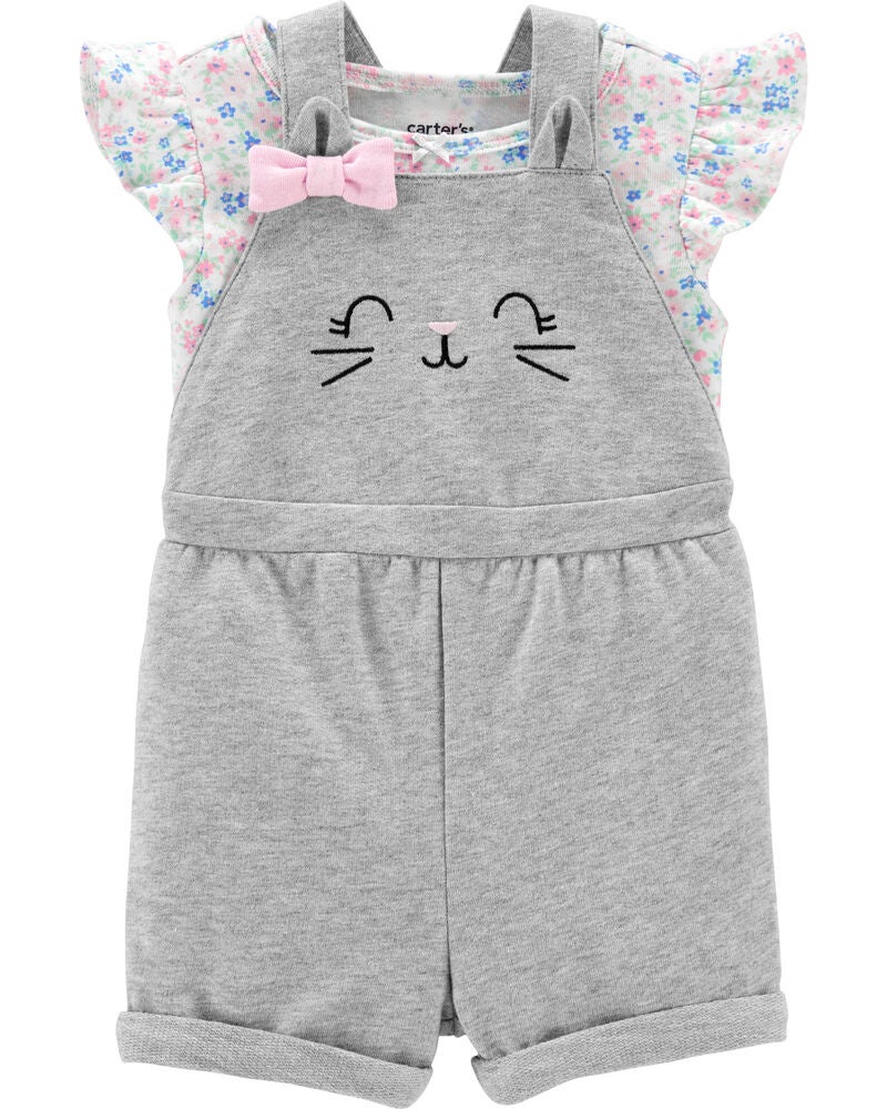 2 Piece Floral Tee Cat Shortalls Set Carters Com