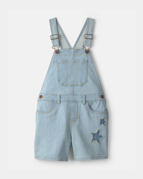 Girls Star Embellished Denim Shortall - Light Wash