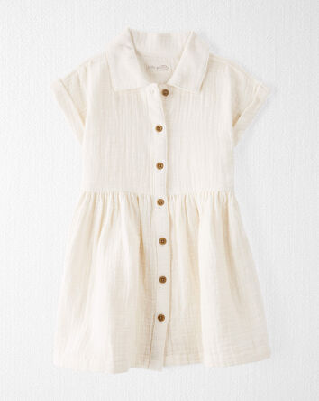 Toddler Organic Cotton Button-Front Dress in Cream
