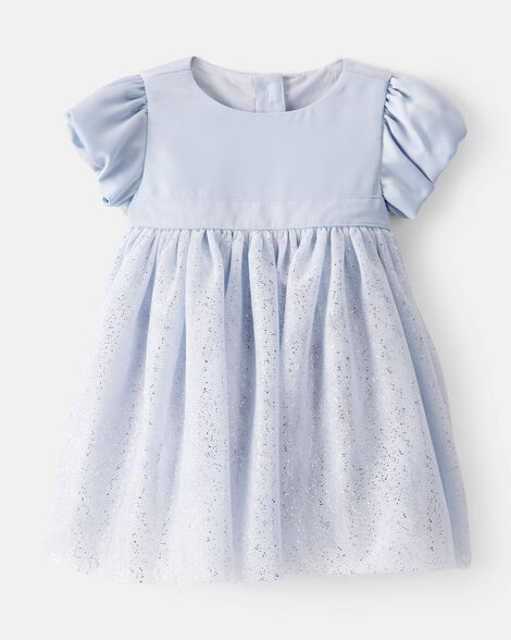 Baby Girl Short-Sleeve Tulle Occasion Dress - Blue
