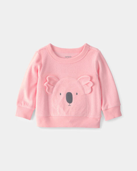 baby girl koala terry pullover sweatshirt - pink