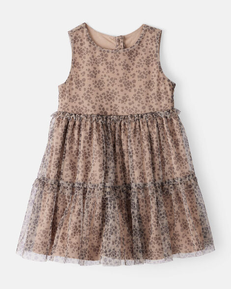 Product image 1 of Toddler Girl Leopard Print Sleeveless Tulle Occasion Dress - Brown