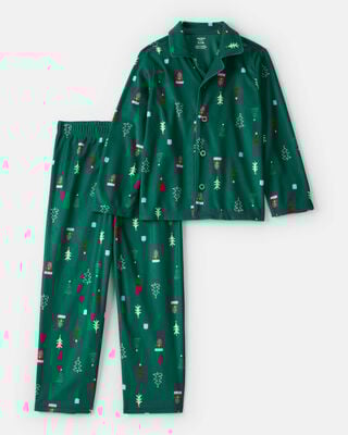 Kid Brown Santa Milk & Cookies Long-Sleeve Loose Fit 2-Piece Pajamas - White