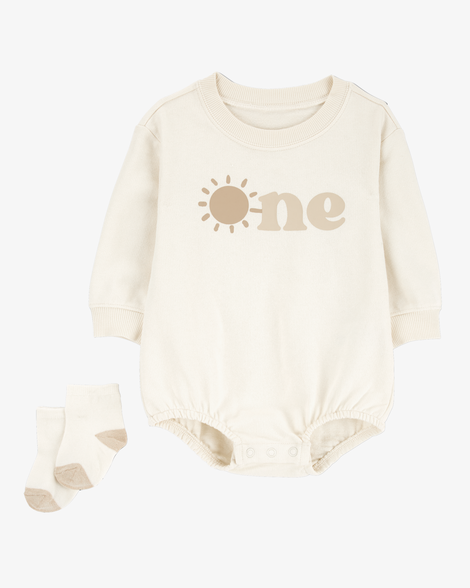 baby 2-piece birthday bubble & socks set - ivory