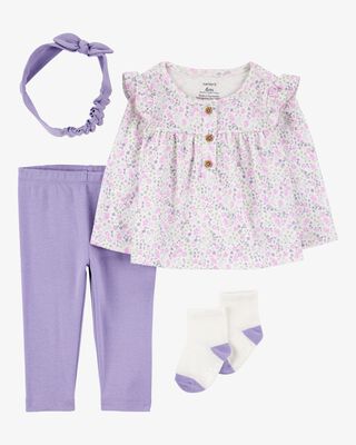 Product image 1 of Baby 4-Piece Floral Outfit Set - Purple - Purple