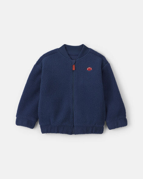 toddler boy football teddy fleece zip-up jacket - navy blue