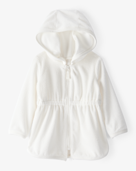 baby girl hooded terry cloth swim cover-up dress - white