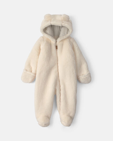 baby bear teddy fleece long-sleeve jumpsuit - cream