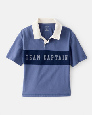 Product image 1 of Boys Team Captain Cotton Short-Sleeve Uniform Polo Shirt - Blue