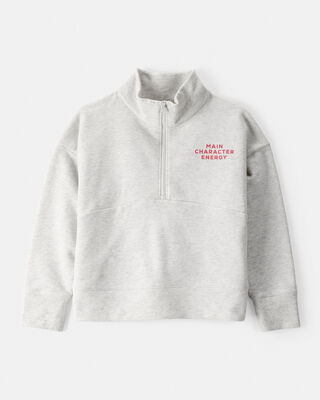 Product image 1 of Girls Main Character Energy Quarter-Zip Pullover Sweatshirt - Grey