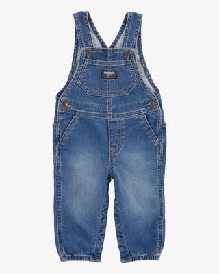 Baby Neutral Vintage Inspired Striped Chambray Overalls - Blue Wash