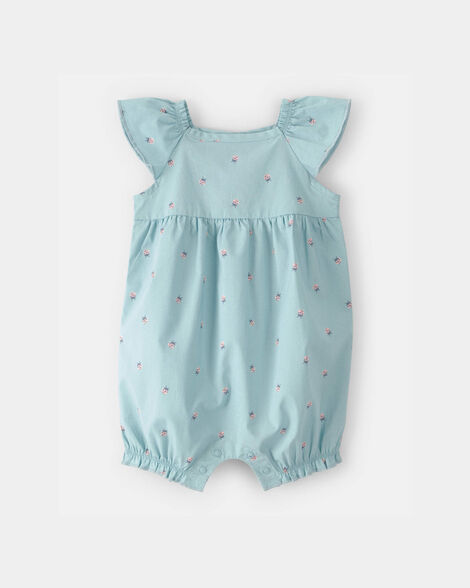 baby girl ladybug flutter-sleeve romper - blue