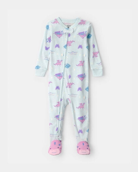 toddler girl fairytale dragon 100% cotton snug fit 1-piece pajama - blue
