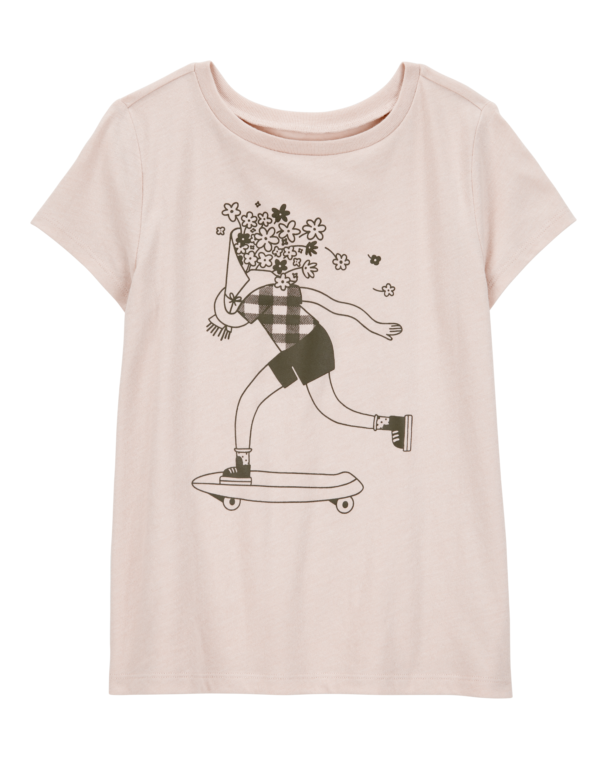 Girls Floral Skater Girl Graphic Tee - Tan