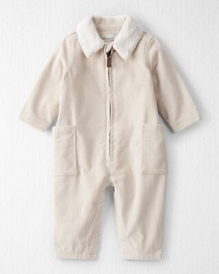 Baby Sherpa Hooded Long-Sleeve Jumpsuit - White