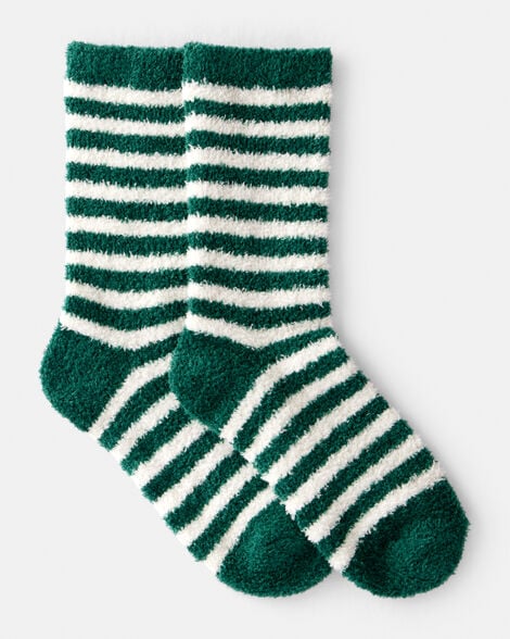 kid  striped cozy socks - green/white