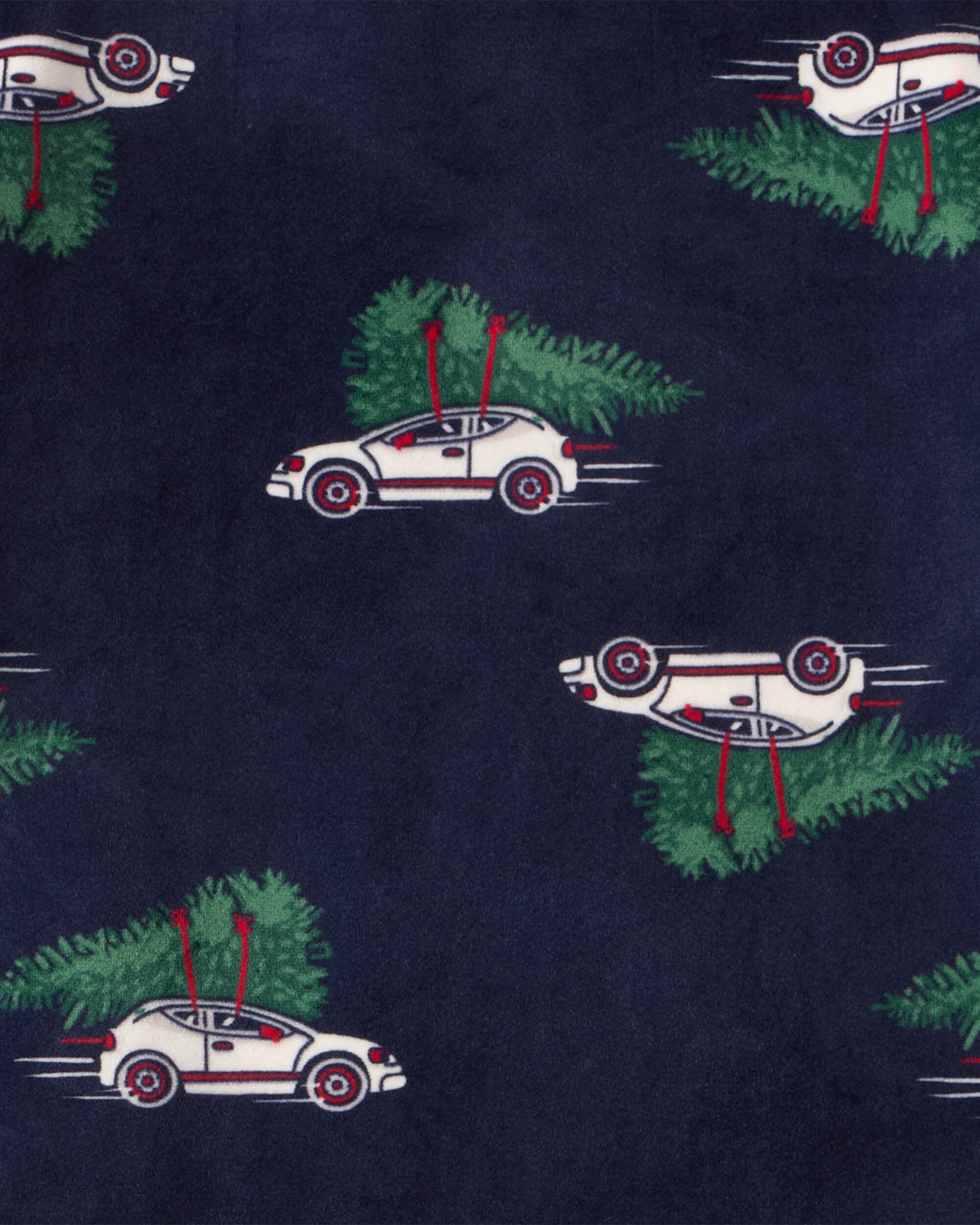 Boys Christmas Cars Velour Long-Sleeve Snug Fit 2-Piece Pajamas - Navy