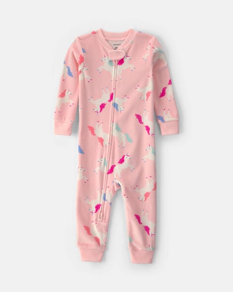 toddler girl 1-piece unicorn dreamplush snug fit pajama - pink