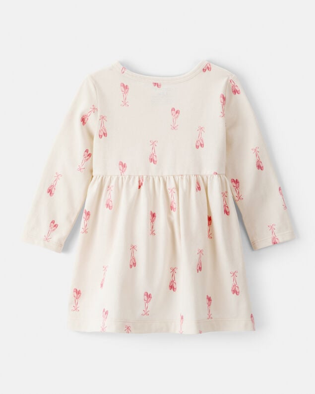 Product image 2 of Baby Girl Ballet Slipper Print Long-Sleeve Dress - Ivory