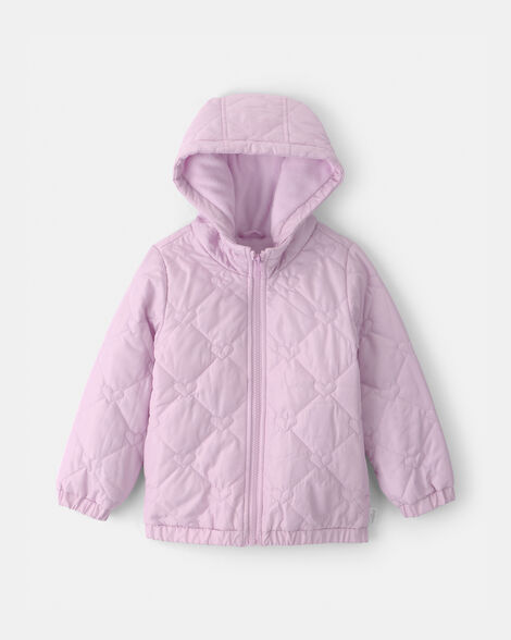 Toddler Girl Quilted Heart Midweight Jacket - Purple
