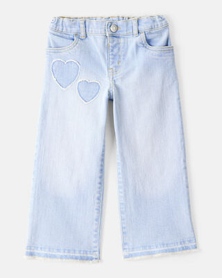 Product image 1 of Toddler  Heart Embroidered Iconic Denim Wide Leg Jeans - Cowboy Wash