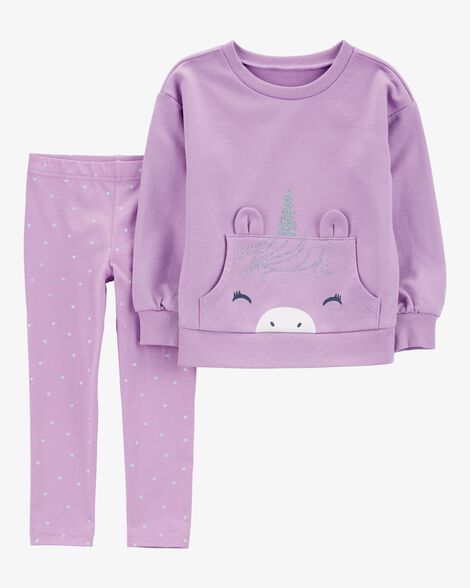  Product image 1 of Toddler 2-Piece Glitter Unicorn Sweatshirt & Polka Dot Leggings