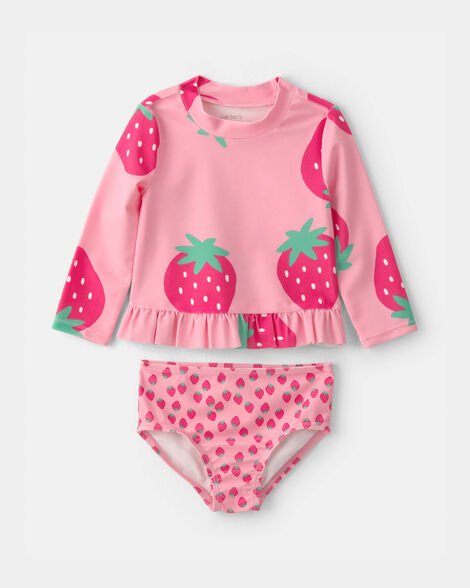 baby girl 2-piece strawberry rashguard swimsuit set - pink