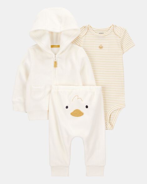baby 3-piece duck little cardigan set - ivory