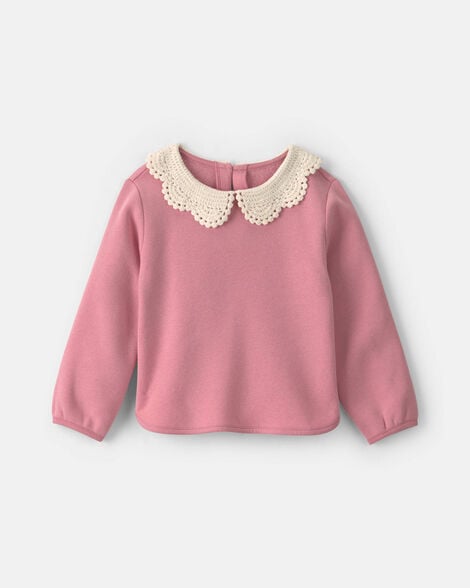 toddler girl collared fleece sweater - pink