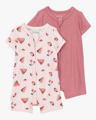 Product image 1 of Baby 2-Pack PurelySoft Zip-Up Rompers - Pink