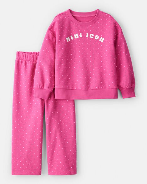 toddler girl mini icon french terry pullover & pant set - pink