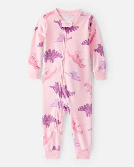 toddler girl dinosaur dreamplush snug fit long-sleeve 1-piece pajamas - pink