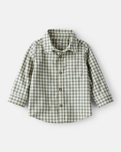 baby boy long-sleeve plaid button down shirt - green