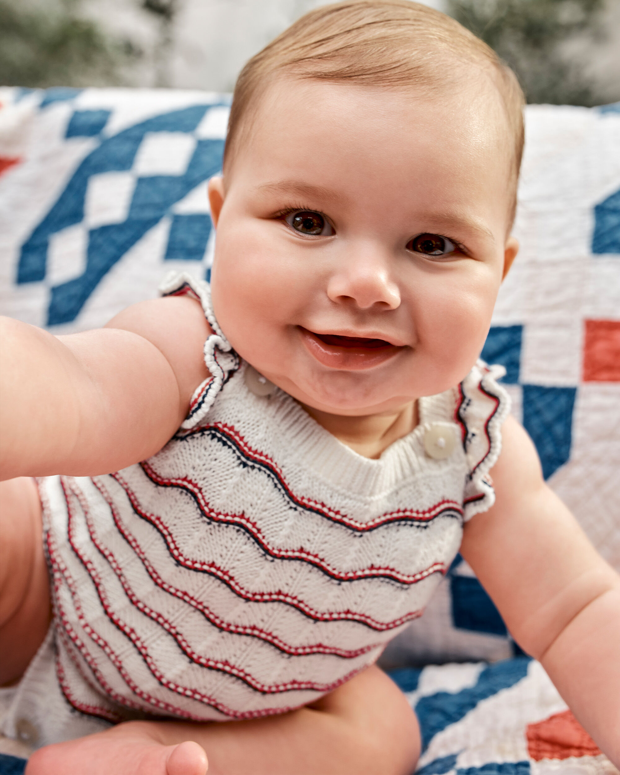 Baby Striped Crotchet Knit Bubble Romper - White - OshKosh
