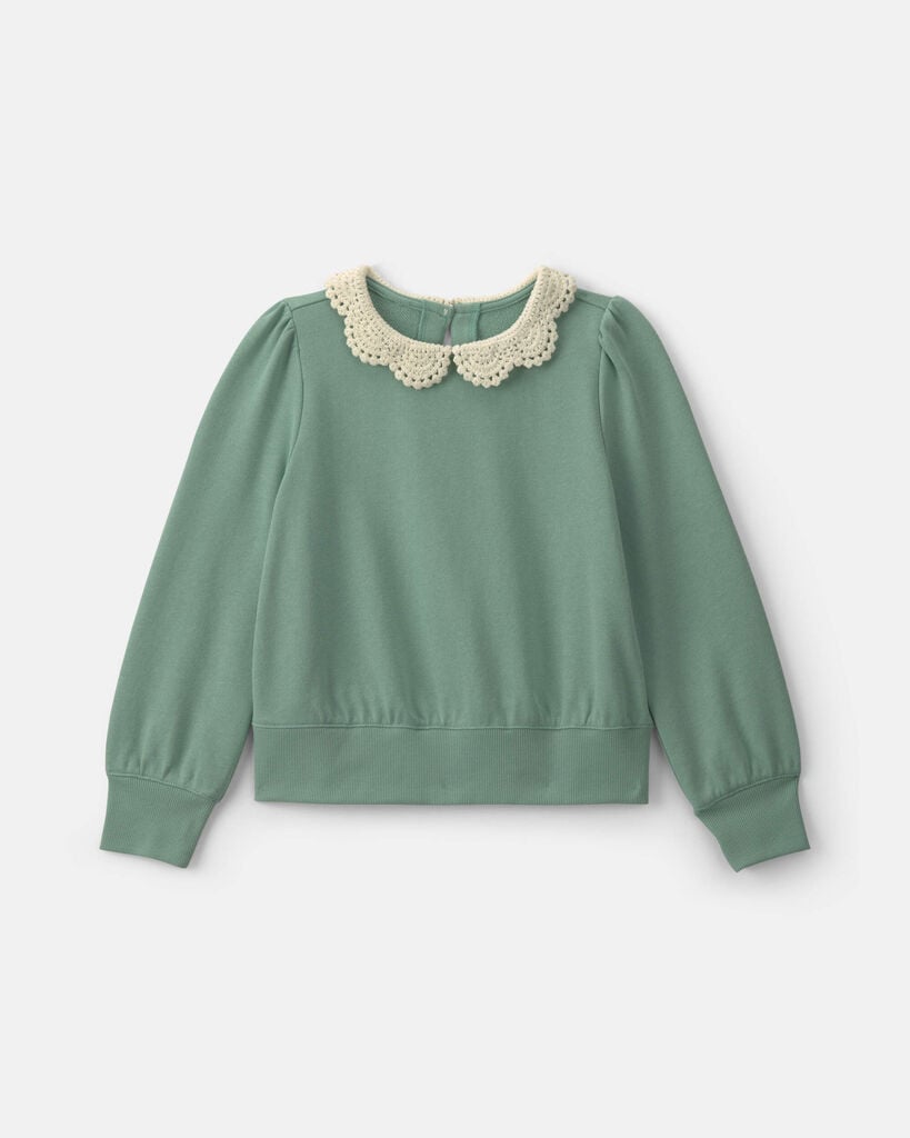Carter's girls floral collar french terry pullover sweatshirt 10 Green