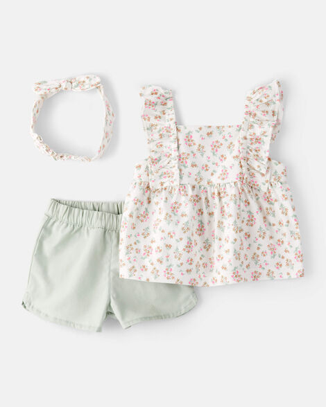 baby girl 3-piece top & short set - green